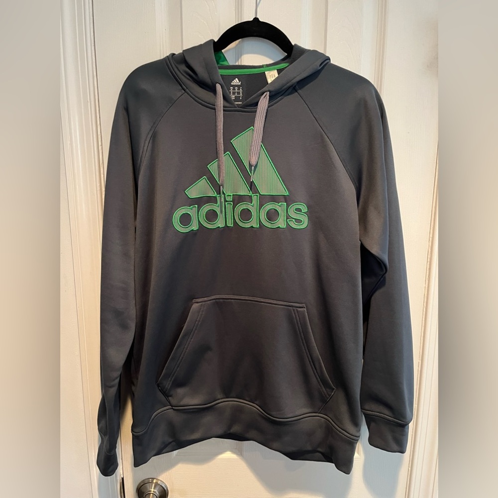 Adidas hoodie men’s size medium gray with green